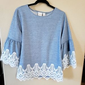 Chico's, Size 1, Blue and White Lace Trimmed